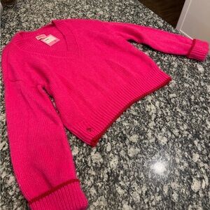 kate spade Hot Pink V-Neck Sweater Alpaca Wool